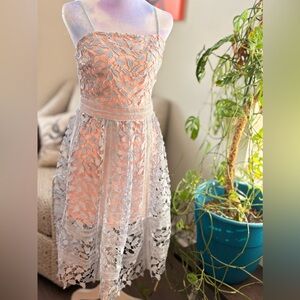 Boohoo Light Blue & Pink Lace Midi Dress